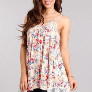 Chris & Carol Cream Floral Lace Detail Tank Top